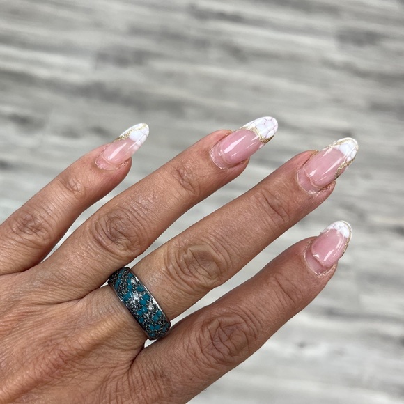 New 8mm Tungsten dome cable chain blue Beads inlay sizes 7 to 15 - Picture 3 of 10